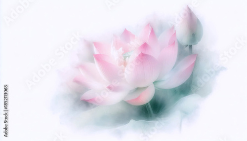 A pink lotus watercolor photographic print, Ai generated image