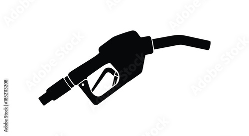 A striking black fuel pump nozzle angled downward against a plain white background silhouette