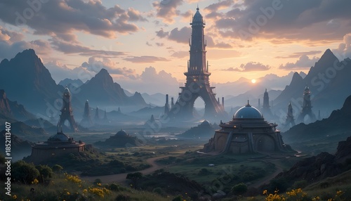 a beautifull landscape of transporting vechiles stand 2029 sci fi