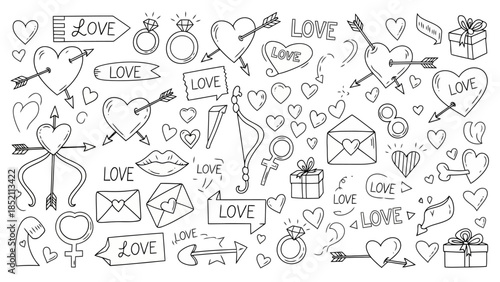 Valentine's Day Doodle Vector Icon Set for Romantic Designs