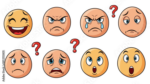 Set of cartoon emotion faces vector illustration for design projects