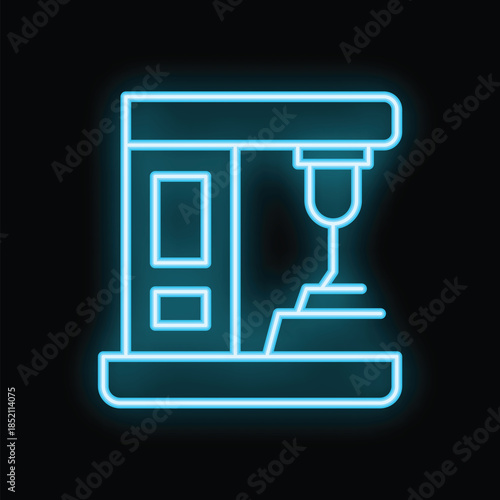 Glowing neon icon of a milling machine with cnc, a powerful tool for shaping metal