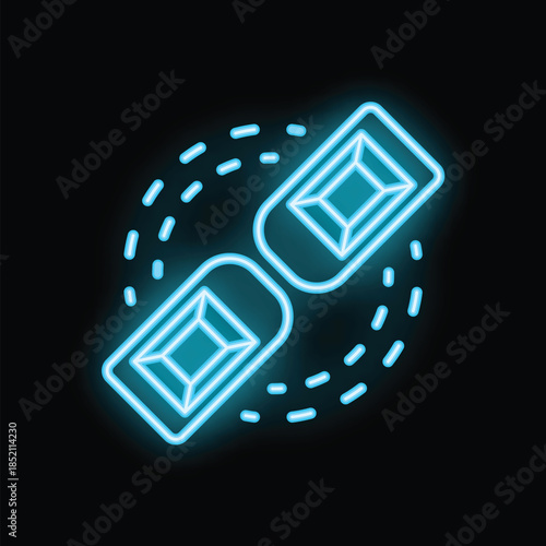 Glowing blue chain links icon on a black background, representing concepts such as connection, strength, and security