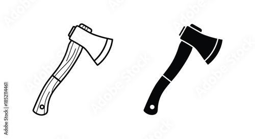Two depictions of an axe one outlined and the other a dark silhouette