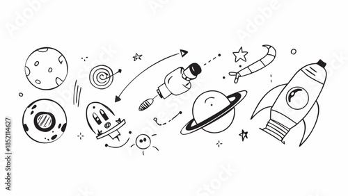 Illustrations of space exploration elements