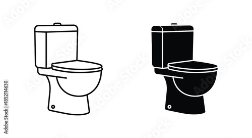 Two toilet designs one outlined and one solid black presenting a contrasting view silhouette