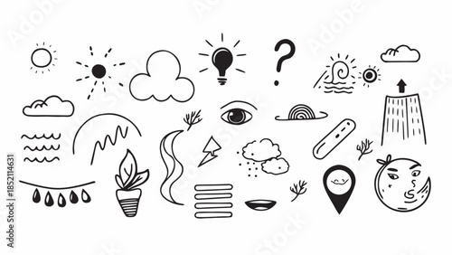 Illustrations of various weather and climate icons