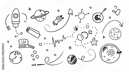 Illustrations of space exploration and science