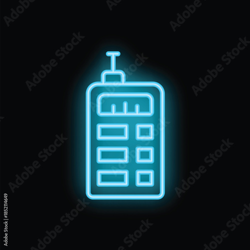 Glowing neon icon of a walkie talkie, isolated on a black background