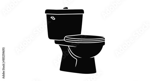 A stark black silhouette of a classic toilet design simple and isolated silhouette