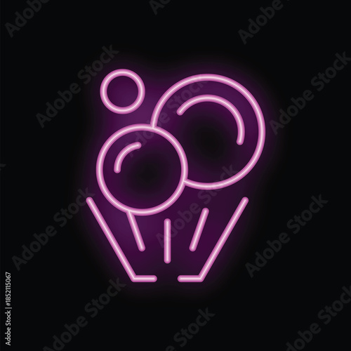 Neon icon of bath bombs dropping into water creating bubbles