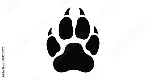 A striking black animal paw print stands out against a white background silhouette