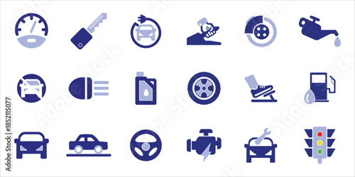 collection car icons. car, vehicle, engine, brake, oil, wheel, key and more. simple colored vector illustration