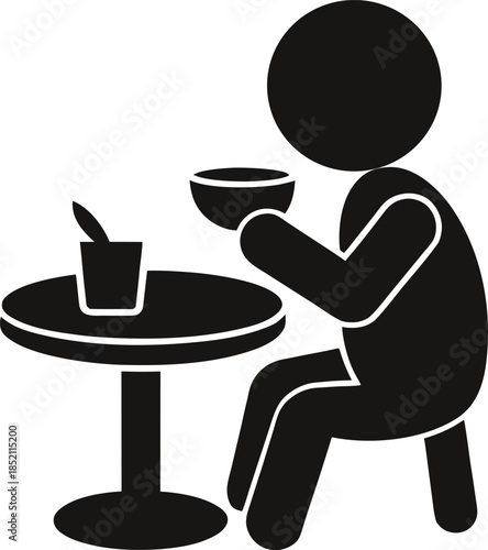 Silhouette of a man eating lunch at a small table with a cup and bowl vector illustration EPS file download.
