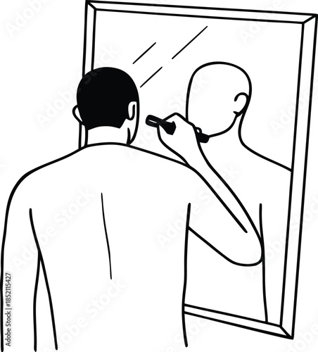 Silhouette of a man brushing his teeth in front of a mirror  vector illustration EPS file download.
