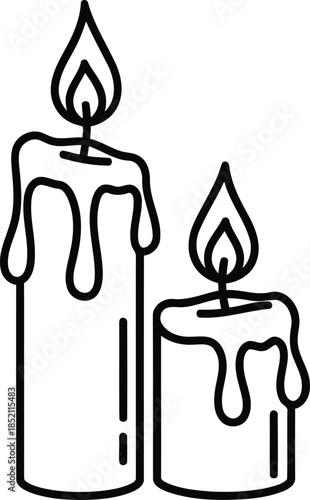 A striking illustration showcasing two distinct candles with dripping wax and flickering flames, representing warmth and light