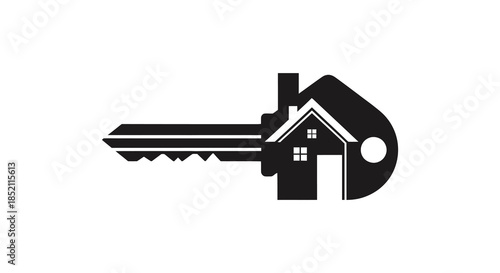 A key cleverly shaped like a house representing homeownership and security silhouette