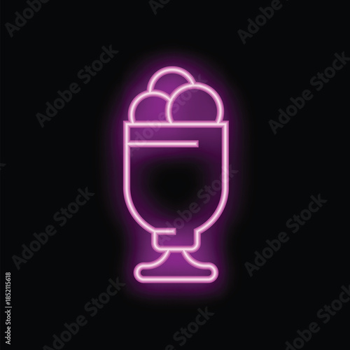 Glowing neon sign depicting a delicious ice cream sundae, perfect for any dessert or food related design