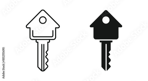Two key outlines one white and one black displayed side by side silhouette