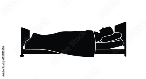 A person is peacefully sleeping in a bed depicted as a dark silhouette