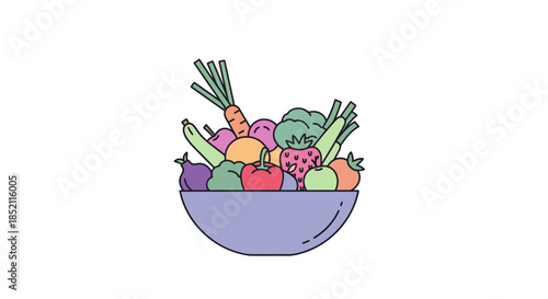 Vibrant colorful bowl of fresh fruits and vegetables for healthy eating
