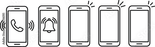 Mobile phone notification line icons set for call alert message ringtone smartphone ui design interface