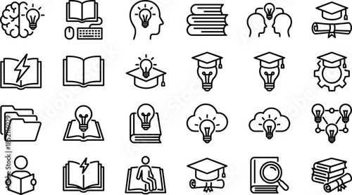 Education knowledge line icons set for learning study graduation idea research academic concept ui design