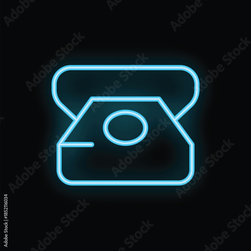 Neon icon of a food delivery service with an open box glowing on a black background