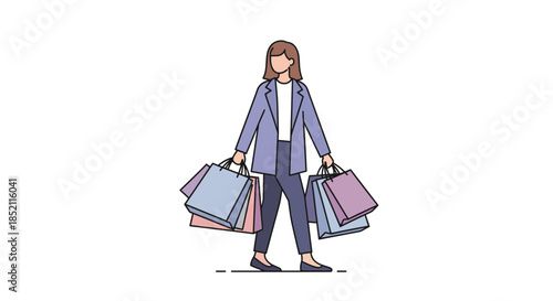 Stylish woman enjoying shopping spree with colorful bags in hand