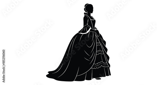 Elegant woman in a grand historical gown detailed dress and flowing fabric silhouette