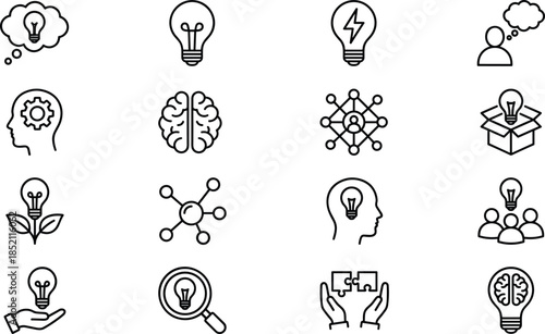 Creative idea line icons set for innovation brainstorming thinking solution business concept ui design vector