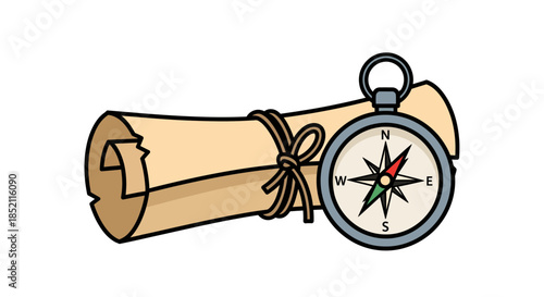 Vintage map and compass for navigation and adventure
