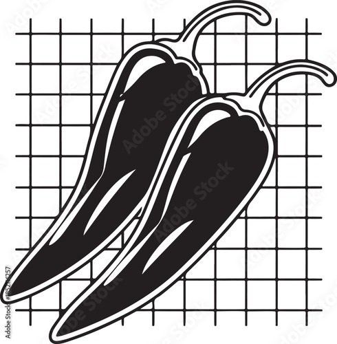 Two hot chili peppers on grid background