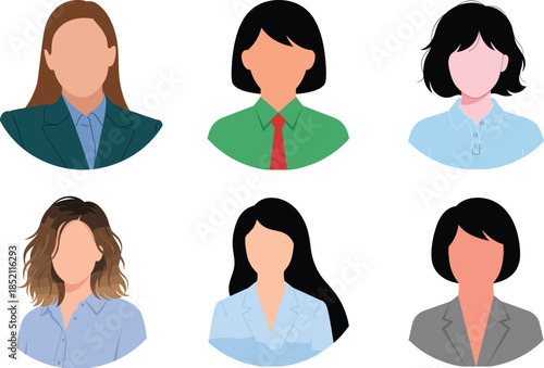 Professional women avatar set flat vector illustration diverse female business portraits modern minimalist corporate profile icons for branding marketing design
