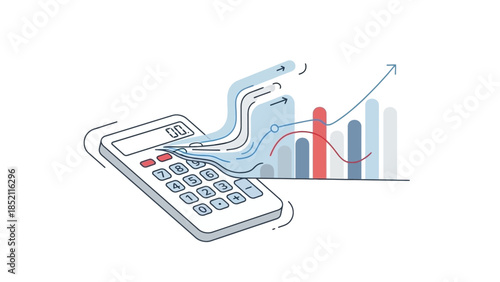 Businessman analyzing financial data with calculator and growing graph