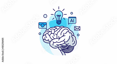 Innovative AI concept with brain and lightbulb symbolizing ideas