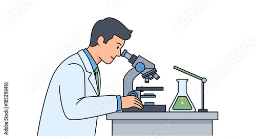 Scientist examining sample under microscope in laboratory setting