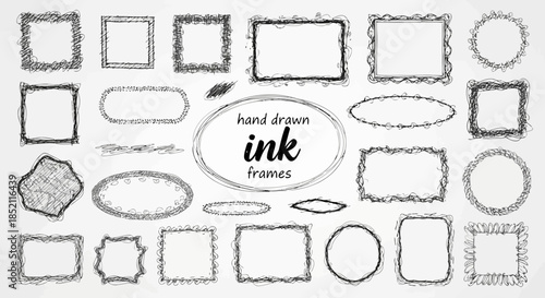 Collection of various handdrawn ink frames and borders for creative design projects