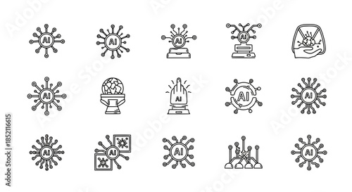 Collection of various virus and bacteria icons with detailed illustrations of microorganisms