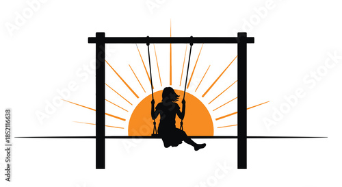 A solitary child enjoys a swing set against a vibrant sunset a striking silhouette