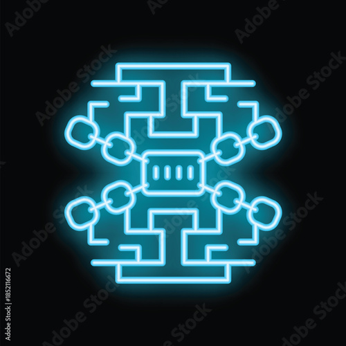 Glowing neon illustration of blockchain network symbolizing secure data connection in blue