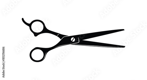 A sleek black pair of hair cutting scissors simple design dark shape silhouette