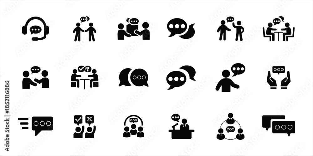Fototapeta premium speaking icons set. speak, communication, discussion, debate, talking and more. simple solid vector illustration