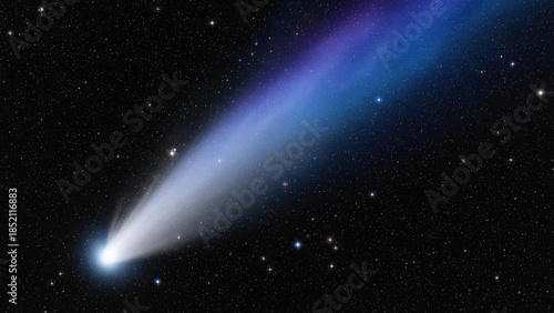 A brilliant comet with a long tail in deep space