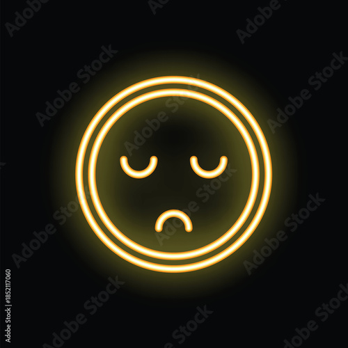 Neon sad face showing disappointment with closed eyes