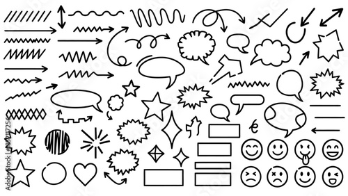 Set of Various Doodle Elements and Vector Illustration