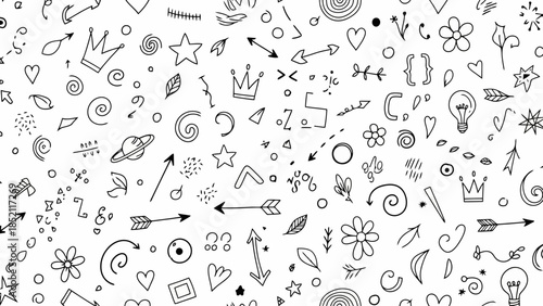Creative doodle elements seamless pattern for design and illustration