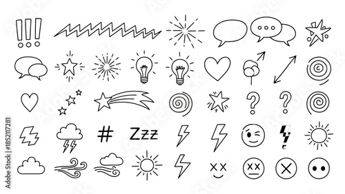 Set of diverse doodle elements for creative design projects