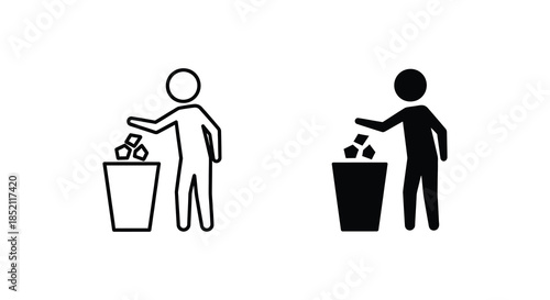 Person discarding waste into a trash bin illustrated with a clear outline and silhouette
