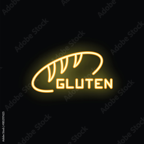 Neon sign is glowing in the dark with the shape of bread and the word gluten